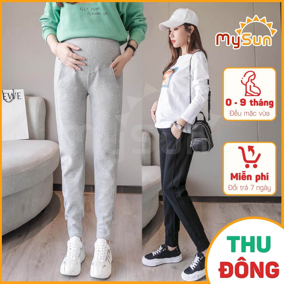  Quần dài nỉ bà bầu mùa Thu Đông đẹp cho bà bầu 0 - 9 tháng mặc đi làm công sở ở nhà MySun 