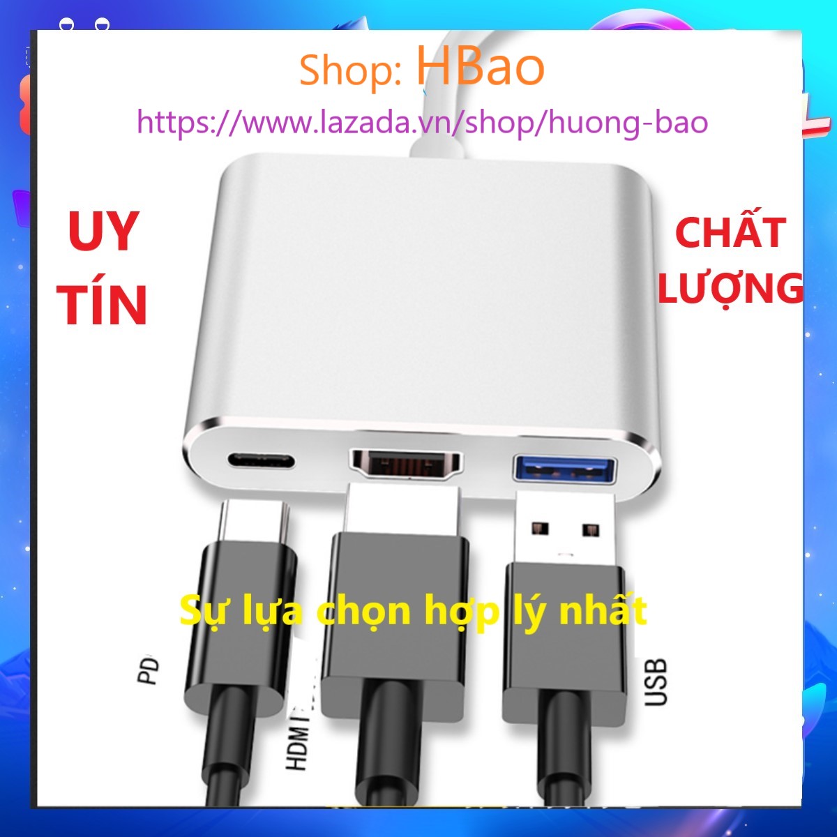 Hub usb 3.0 type-c chuyển tín hiệu sang hdmi 1080p type-c và usb 3.0