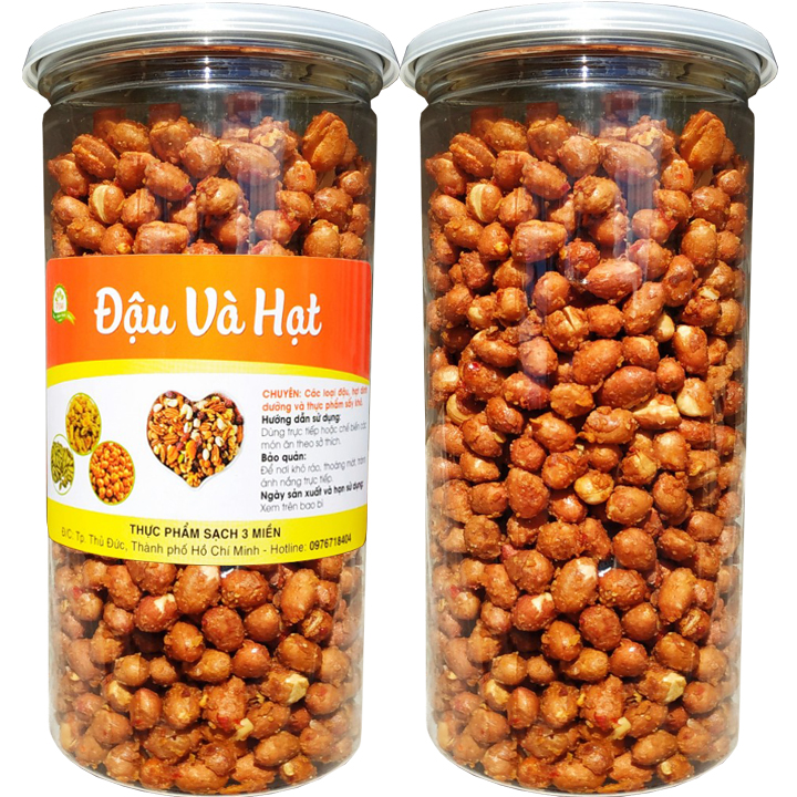 1kg đậu phộng rang tỏi ớt giòn ngon đậm vị ăn mặn hoặc chay đều được hiệu TPS - 2 hũ pet 500g