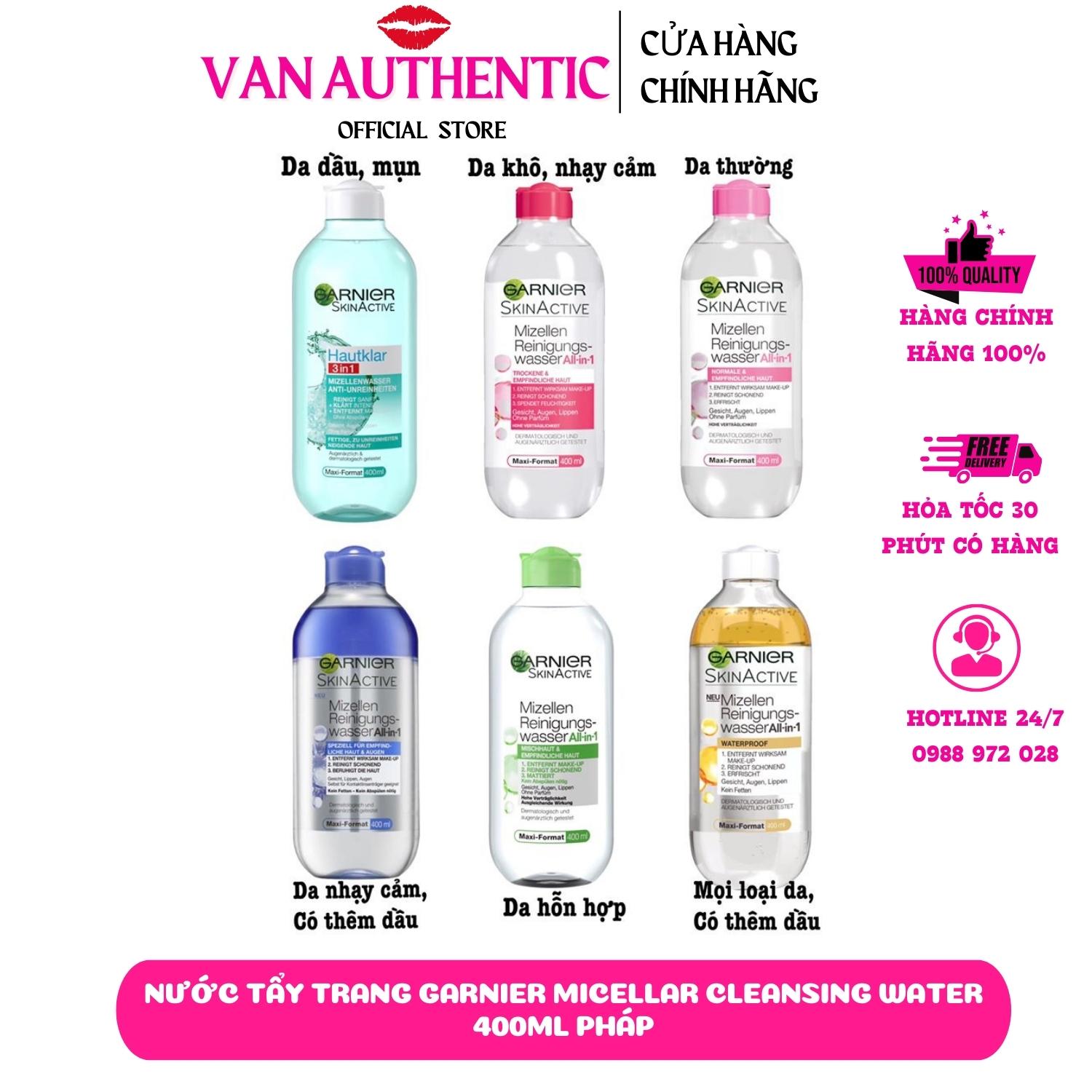 Nước tẩy trang dầu Oliu Garnier Skin Active Oil Infused Micellar Cleansing Water 400ml -Pháp (Dành riêng tẩy Makeup không trôi)