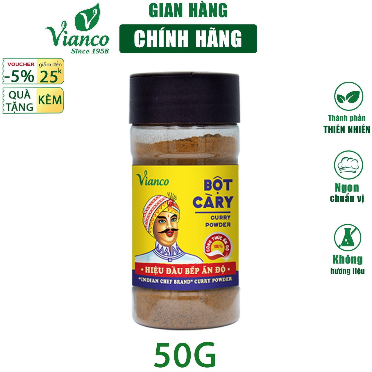 Gia vị nấu Cà Ri Vianco hủ 50g hiệu Ông Già Ấn Độ gia vị nêm sẵn chuẩn vị không cần nêm nếm - Gia vị  Việt Ấn