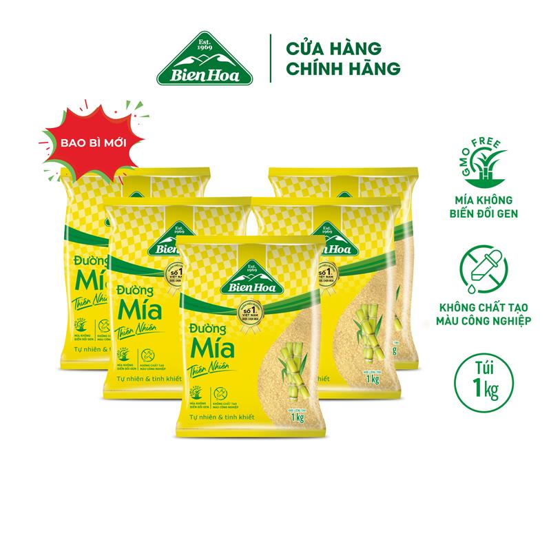 [Túi 1KG] Combo 5 Túi Đường mía thiên nhiên Biên Hòa 1kg/túi