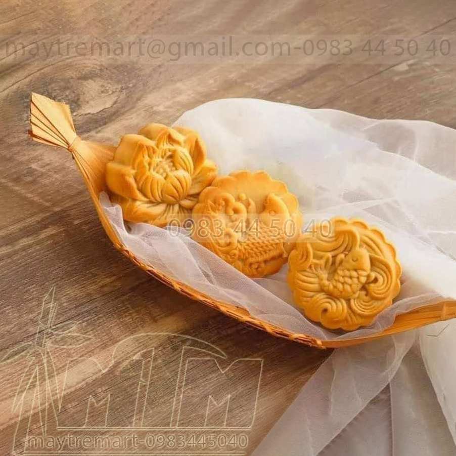 Đĩa tre, khay tre đan hình thuyền - Khay đựng trang trí đồ ăn, mứt kẹo, hạt sấy.
