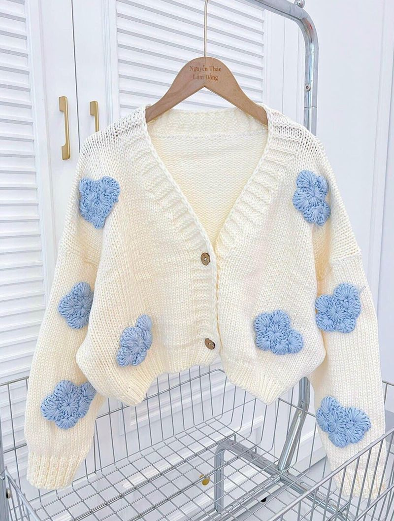 Aó Len Cardigan Croptop Nữ Mây Trắng