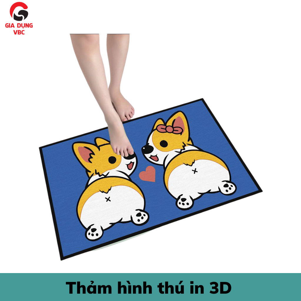 Thảm lót chân hình thú in 3d - thảm lông lót chân cao cấp, thảm lót chân đa năng trang trí nhà cửa tiện lợi