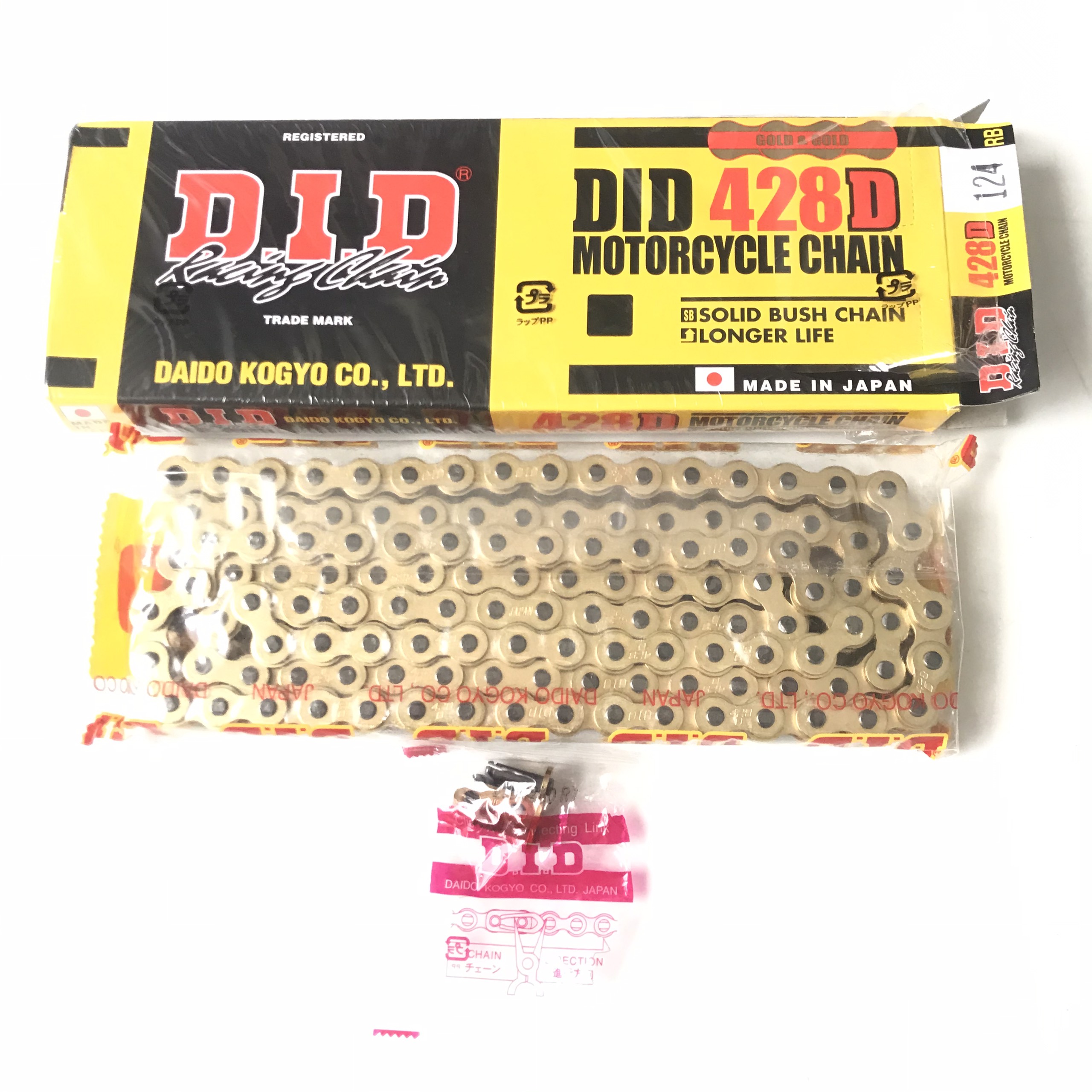 Sên vàng DID 428D Gold -9ly-124 mắt- có tem xanh 3D chống hàng giả - made in japan chính hãng