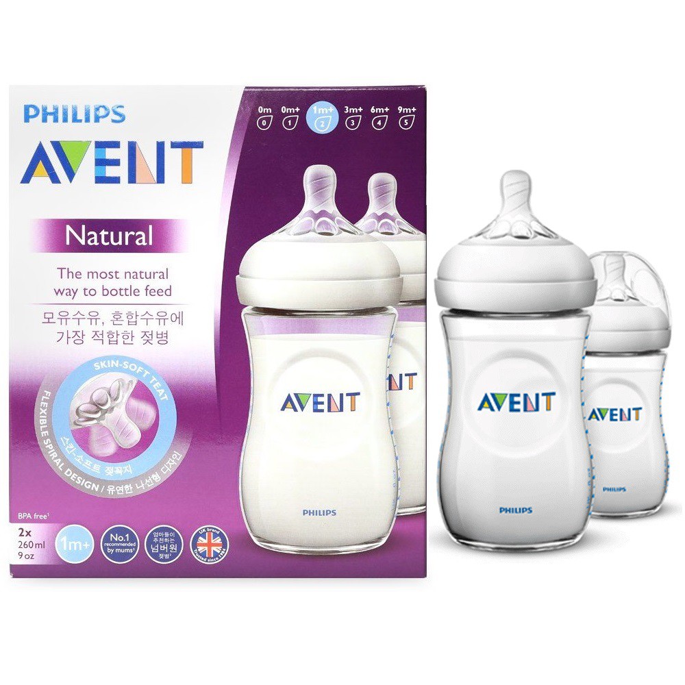 Bình sữa philips avent natural 60ml/ 125ml/ 260ml/ 330ml bằng nhựa pp, không có bpa