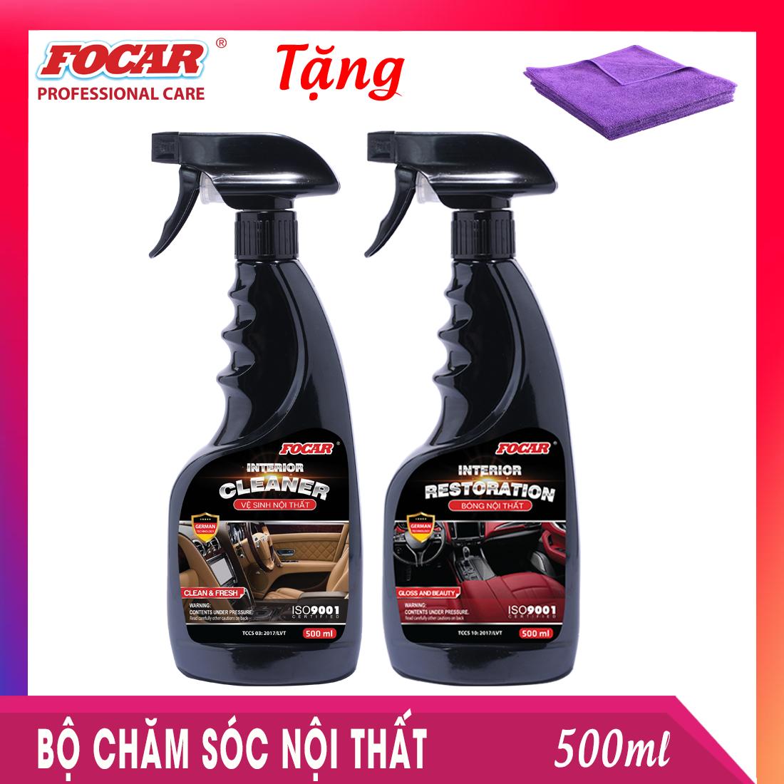 Set 3 sản phẩm chăm sóc nội thất ô tô Focar (1 Vệ sinh nội thất, 1 Bóng da ô tô, Khăn lau chuyên dụng)
