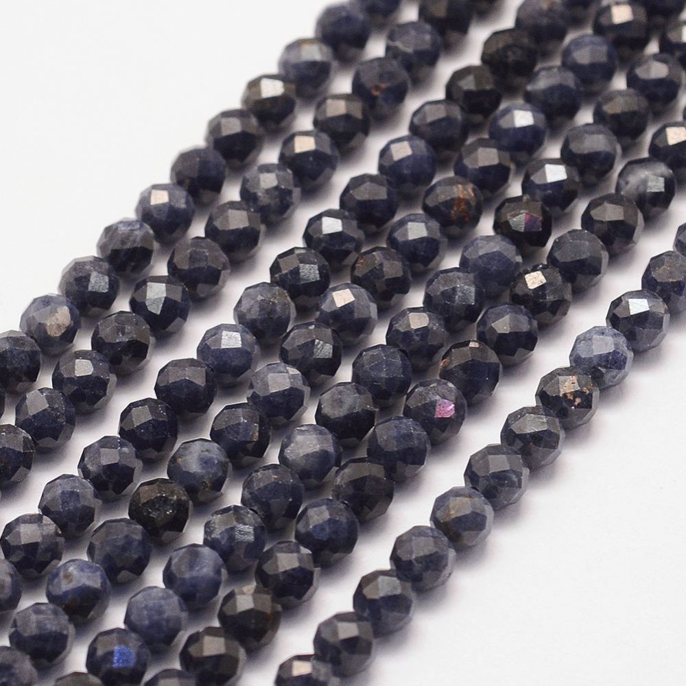 1Strand Natural Sapphire Bead Strands Faceted Round 4mm Hole 1mm about