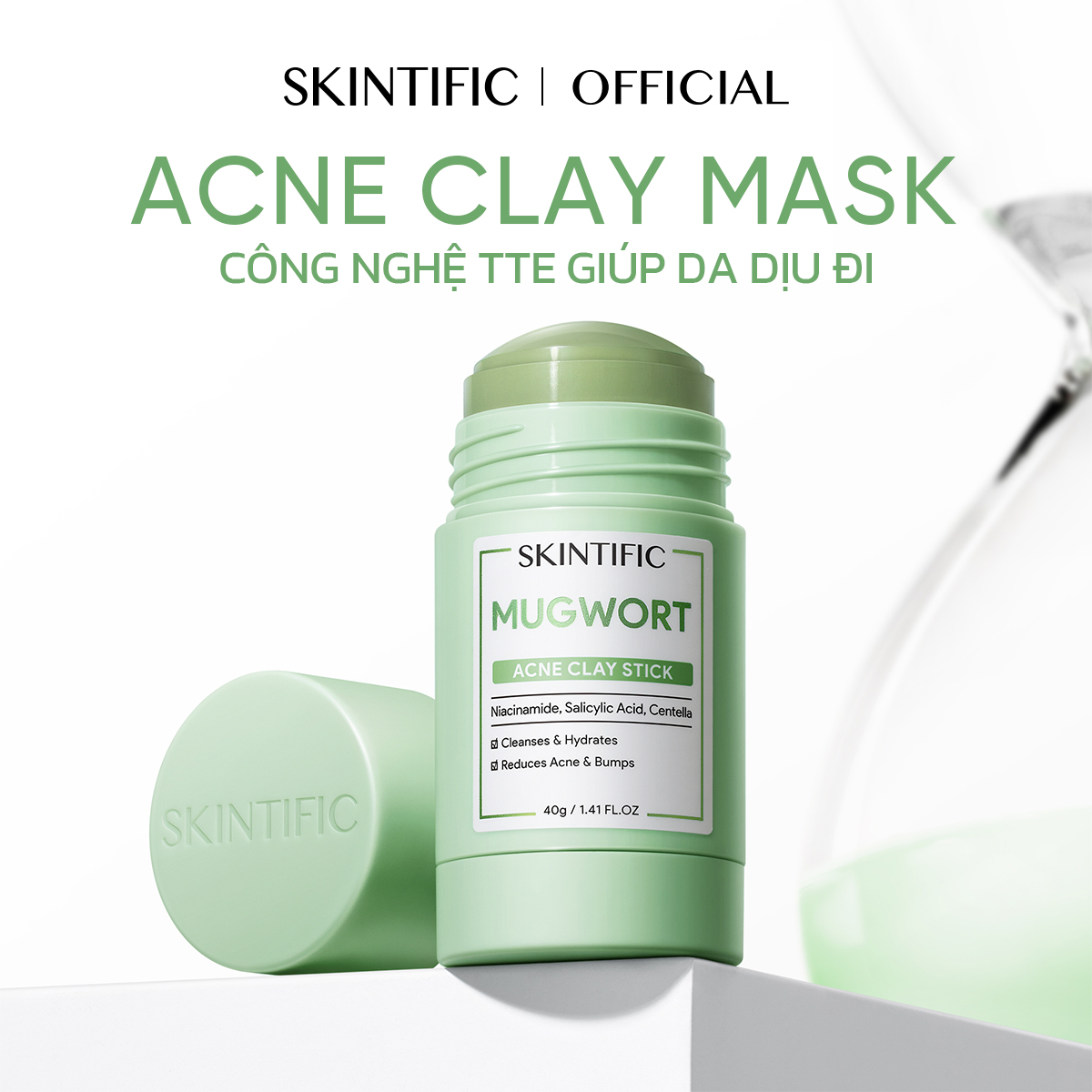 Skintific thanh lăn mặt nạ đất sét ngải cứu giảm mụn clay stick 40g