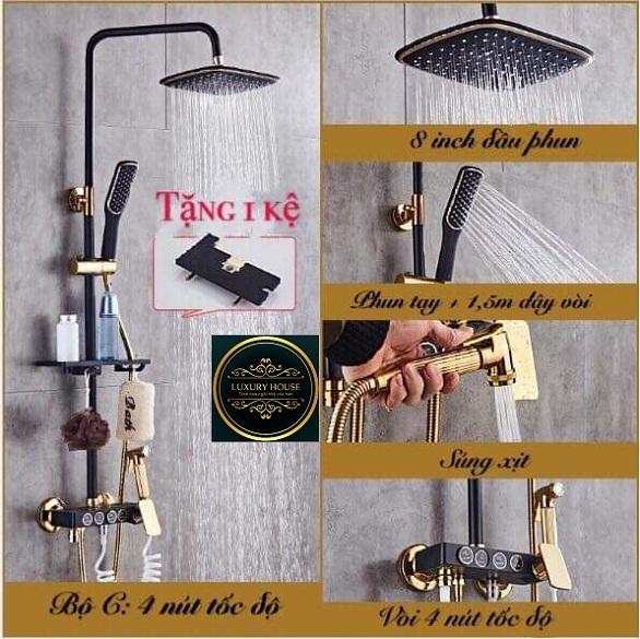 Vòi tắm đứng tăng áp làm từ nguyên liệu đồng kết hợp inox 304 cap cấp, thiết kế sang trọng 4 in 1 xu thế mới năm 2019
