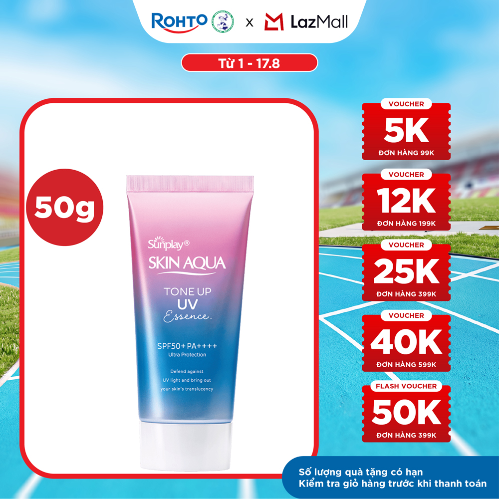 Kem chống nắng nâng tông Skin Aqua Tone up Lavender cho da tối màu  da vàng, dạng tinh chất Sunplay Skin Aqua Tone Up UV Essence Lavender SPF 50+ PA++++ 50g