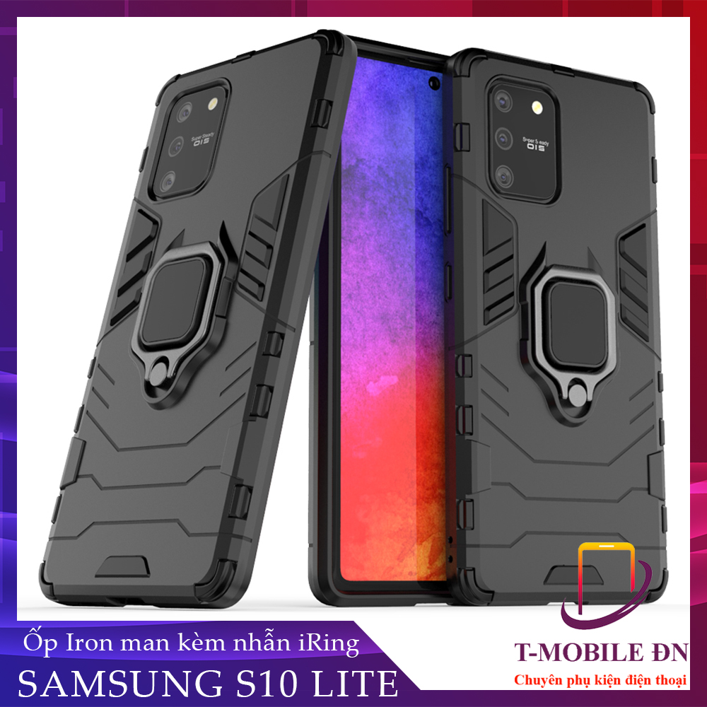 Ốp lưng Samsung S10 Lite chống sốc iron man kèm nhẫn iring Bảo vệ camera và chống xem video tiện lợi