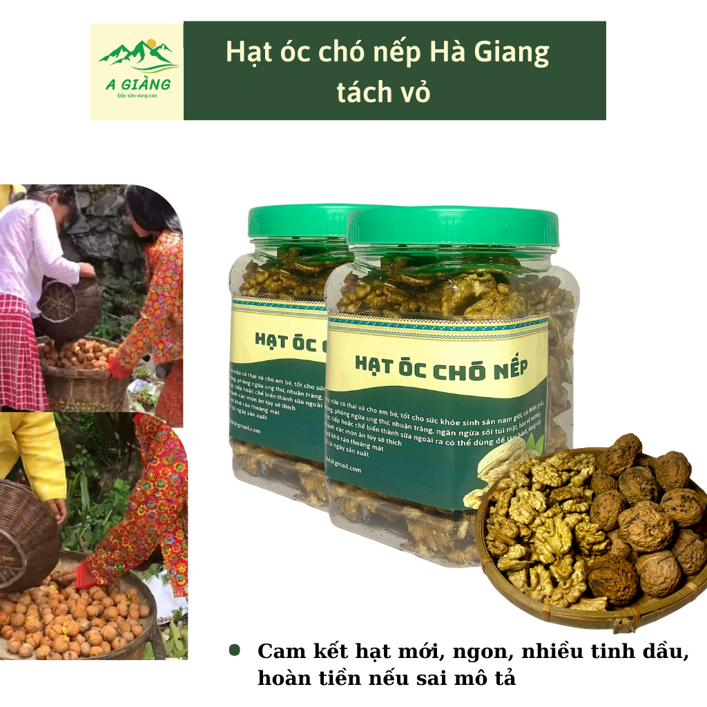 Hạt óc chó tách vỏ Hà Giang - nhân hạt óc chó vàng Việt Nam tự trồng - hạt óc chó vàng tách vỏ dinh dưỡng đặc biệt tốc cho bà bầu gói 500gt