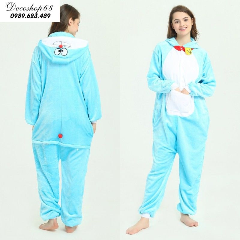 Bộ đồ ngủ hình thú mèo doraemon xanh liền thân lông mịn Pijama Động Vật Hoạt Hình cho trẻ em người lớn Cosplay nhiều màu chất liệu đẹp đón giáng sinh HOT độc và lạ decoshop68 1951