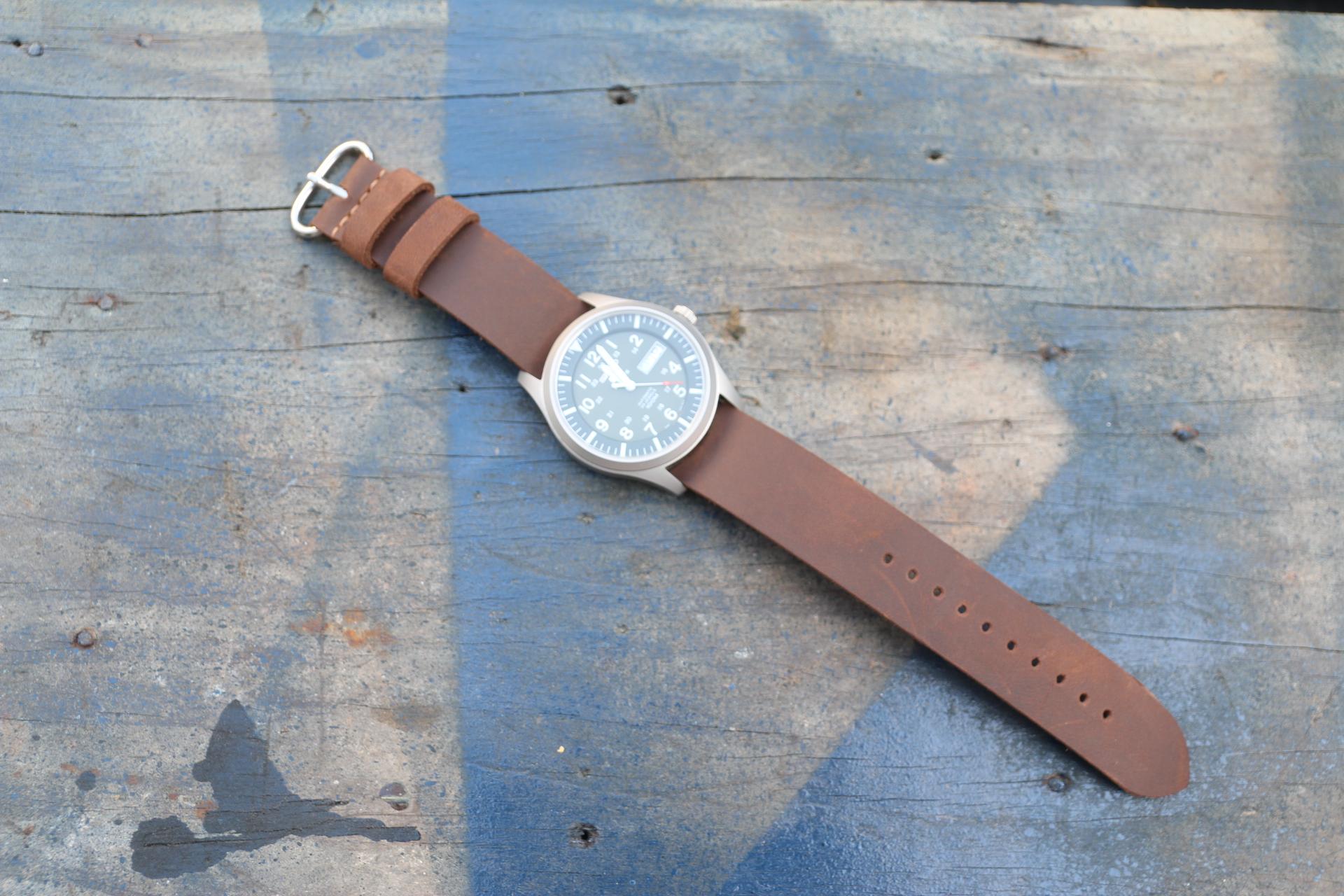 [HCM]Dây đồng hồ Nato da bò sáp handmade