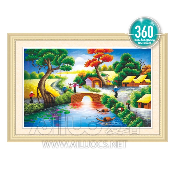 Tranh đính đá phong cảnh đồng quê 76x50cm chưa đính 77289
