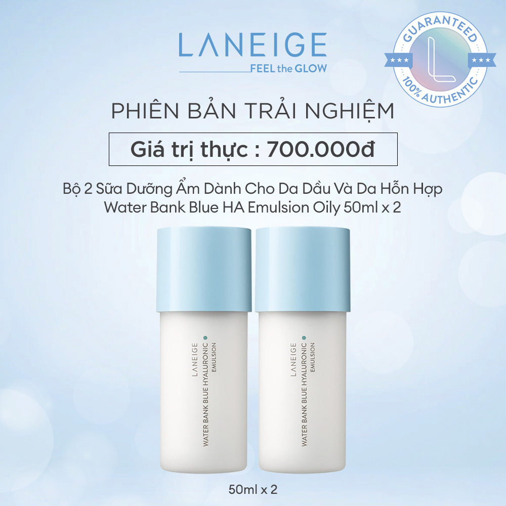 Bộ 2 Sữa Dưỡng Ẩm Dành Cho Da Dầu Và Da Hỗn Hợp Laneige Water Bank Blue HA Emulsion Oily 50ml x 2