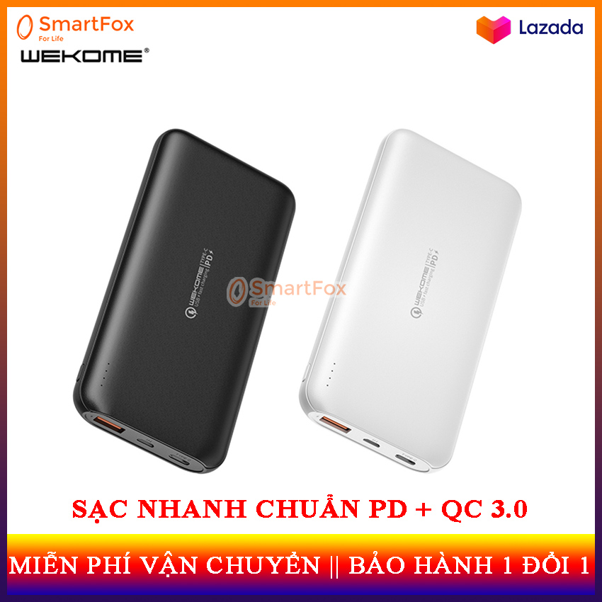 [Hàng Chính Hãng] Pin Sạc Dự Phòng WeKome WP-187 10000 mAh - Sạc Nhanh PD + QC 3.0 - Hai Cổng Vào Tpye C, Micro USB
