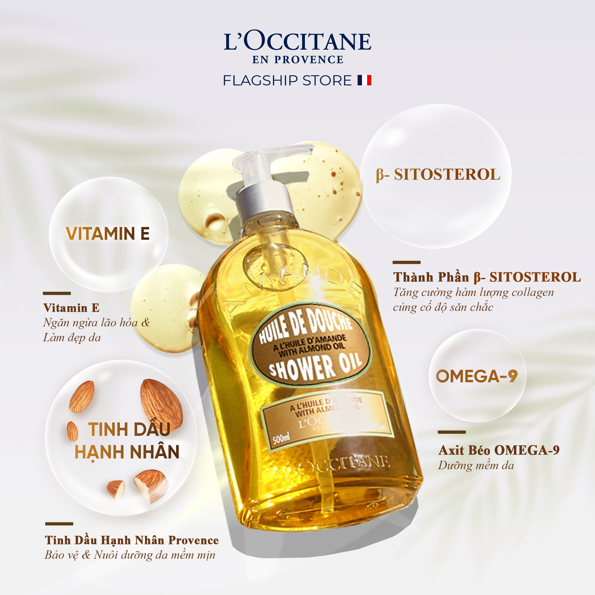 Dầu Tắm Hạnh Nhân L'Occitane Almond Shower Oil 250ml 500ml Sữa tắm