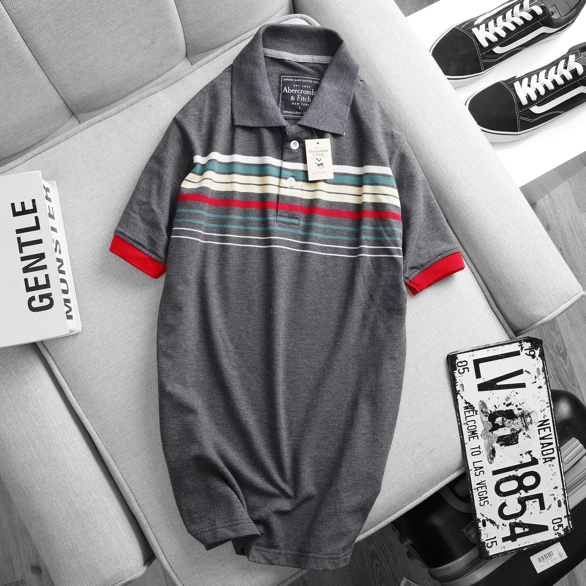 Áo thun man polo có cổ cá sấu cotton xám