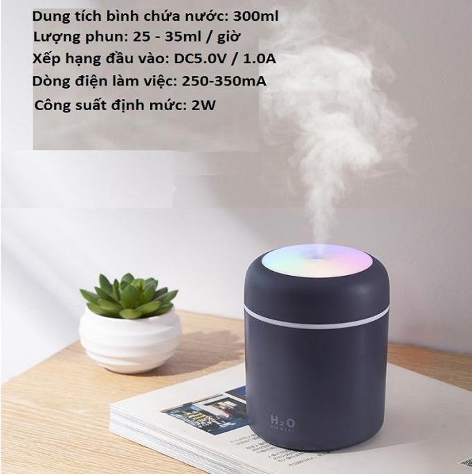 Máy Phun Sương Mini Tạo Ẩm Không Khí Có Đèn LED Nhiều Màu, Máy Xông Tinh Dầu Mini, Máy Xông Tinh Dầu Ô Tô, Máy Đuổi Muỗi, Máy Lọc Không Khí Khuếch Tán Tinh Dầu Thơm Quạt Mini Phun Sương Dung Tích 300ml