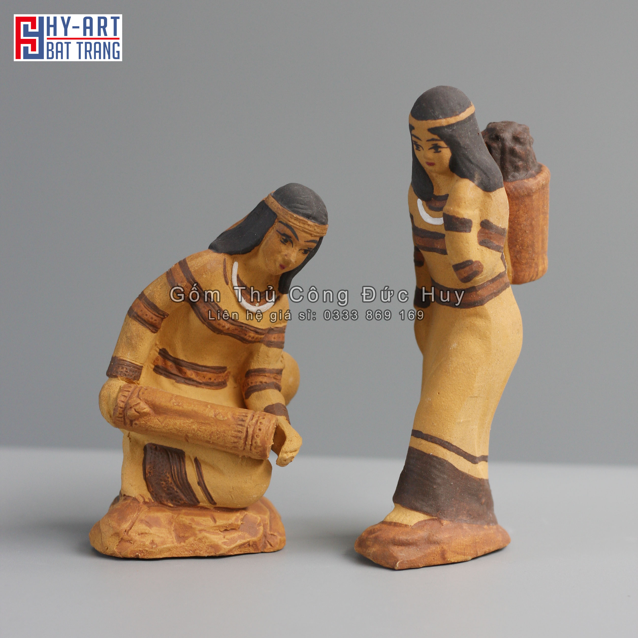 Tượng gốm sơn nữ dân tộc - trang trí hòn non bộ - tiểu cảnh - bể cá