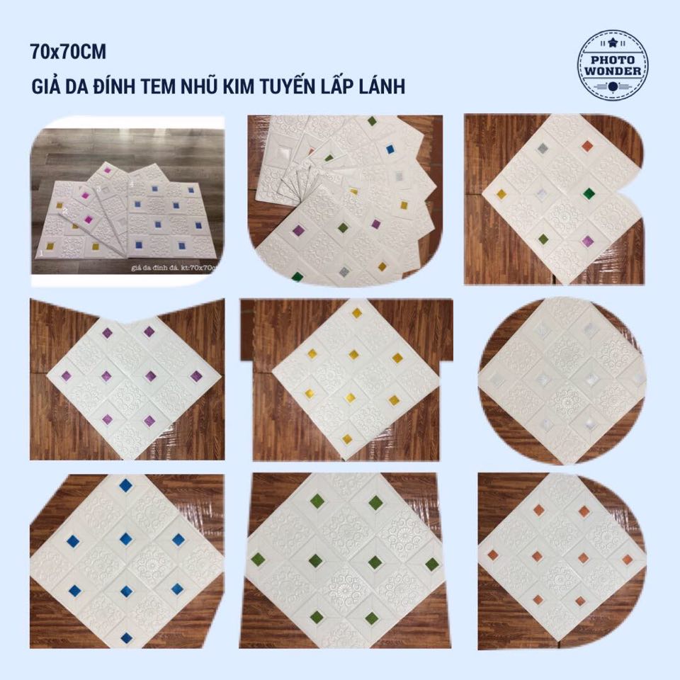 Combo 10 tấm xốp dán tường hoa văn tem nhũ . kt 70x70cm . dày 4.5mm