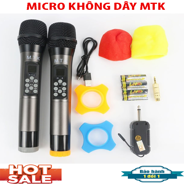 [ THƯƠNG HIỆU ] ComBo Micro Không Dây Cao Cấp M.T.K - Micro M.T.K 1A Bắt Âm, Chống Hú Cao Cấp, Màn Hình LED Hiển Thị Thông Minh, Hát Karaoke Cực Chất- Dành Cho Loa Kéo- Điều chỉnh Echo, Bass, Treble, Equalize dễ dàng- Bh 12 tháng