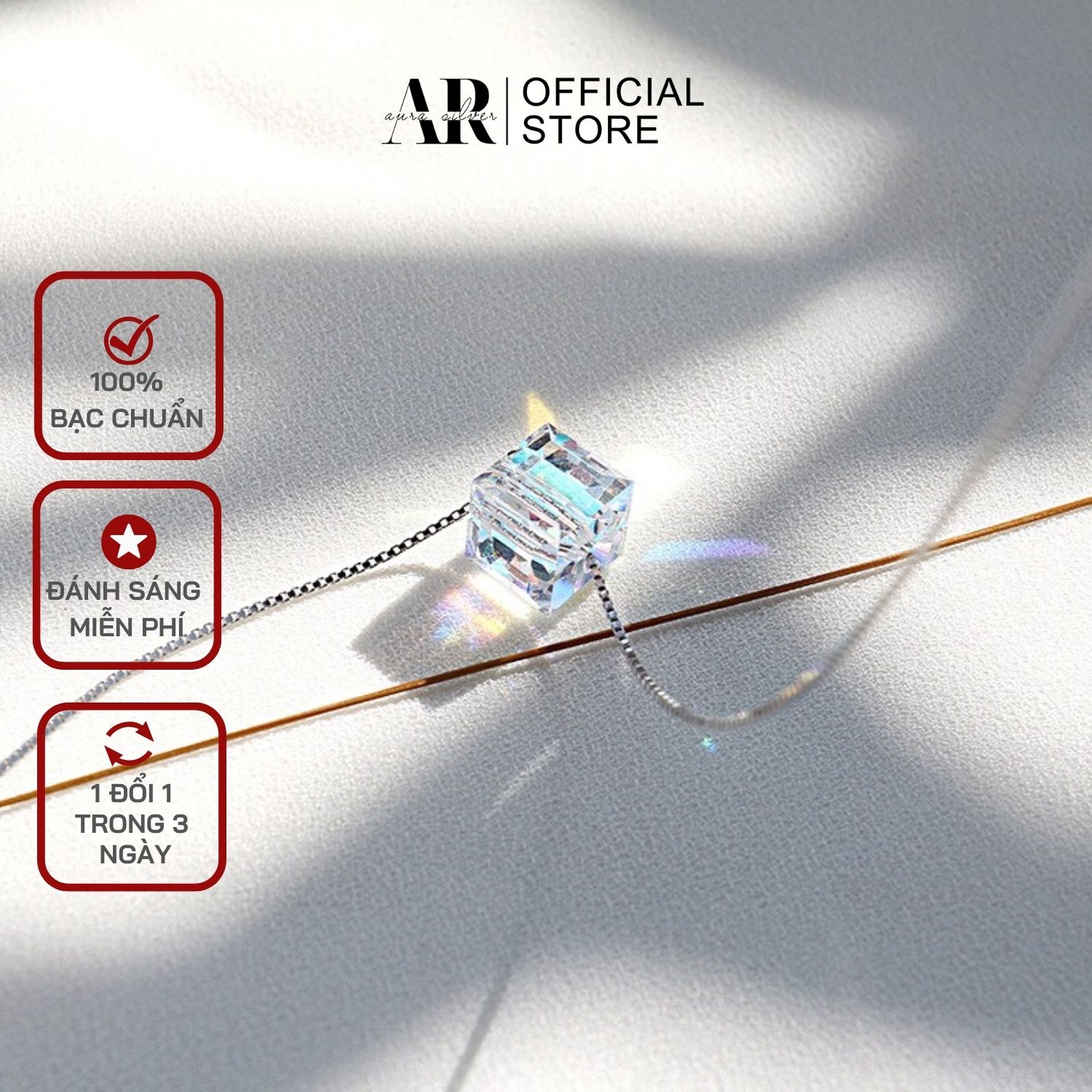 dây chuyền bạc nữ aura,thiết kế vòng cổ bạc mặt đá pha lê 7 màu-aurasilver-dc01 1