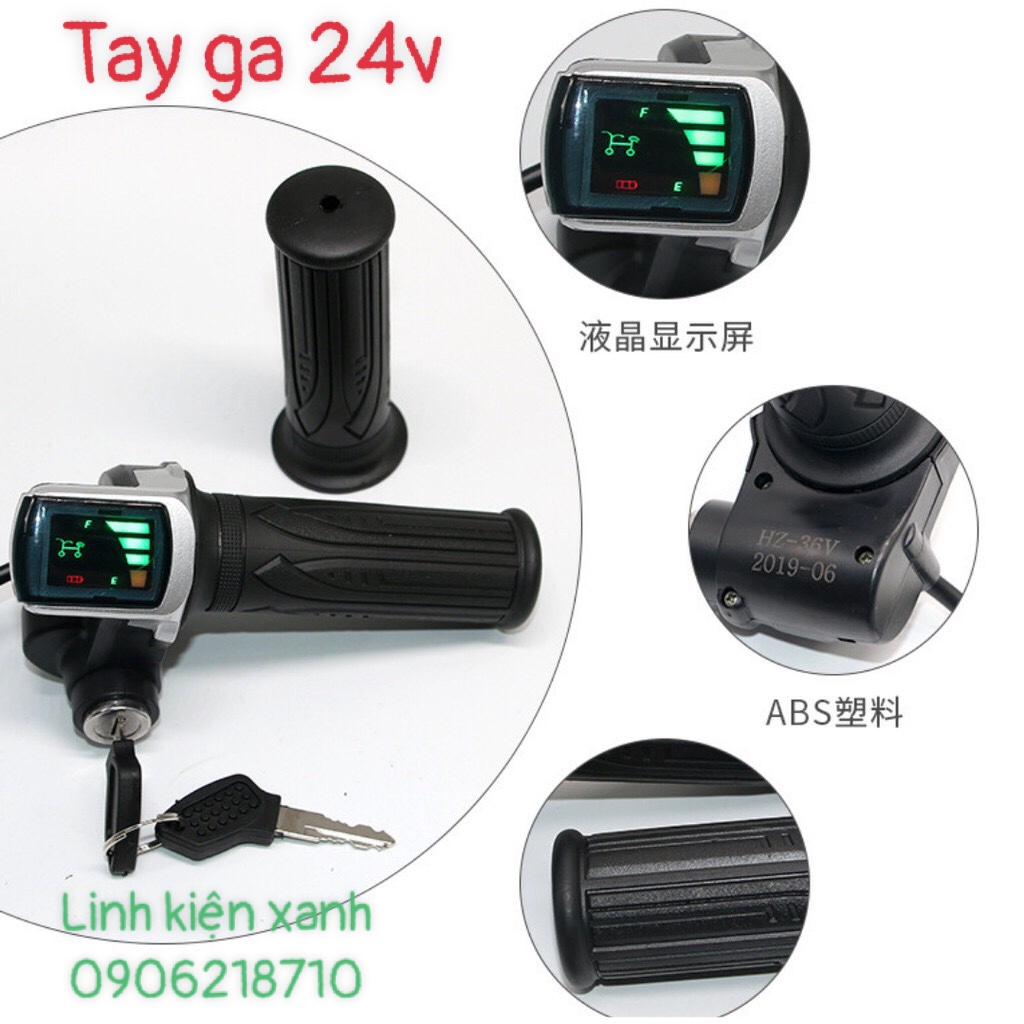 Tay ga xe điện 24v có đèn led hiển thị pin