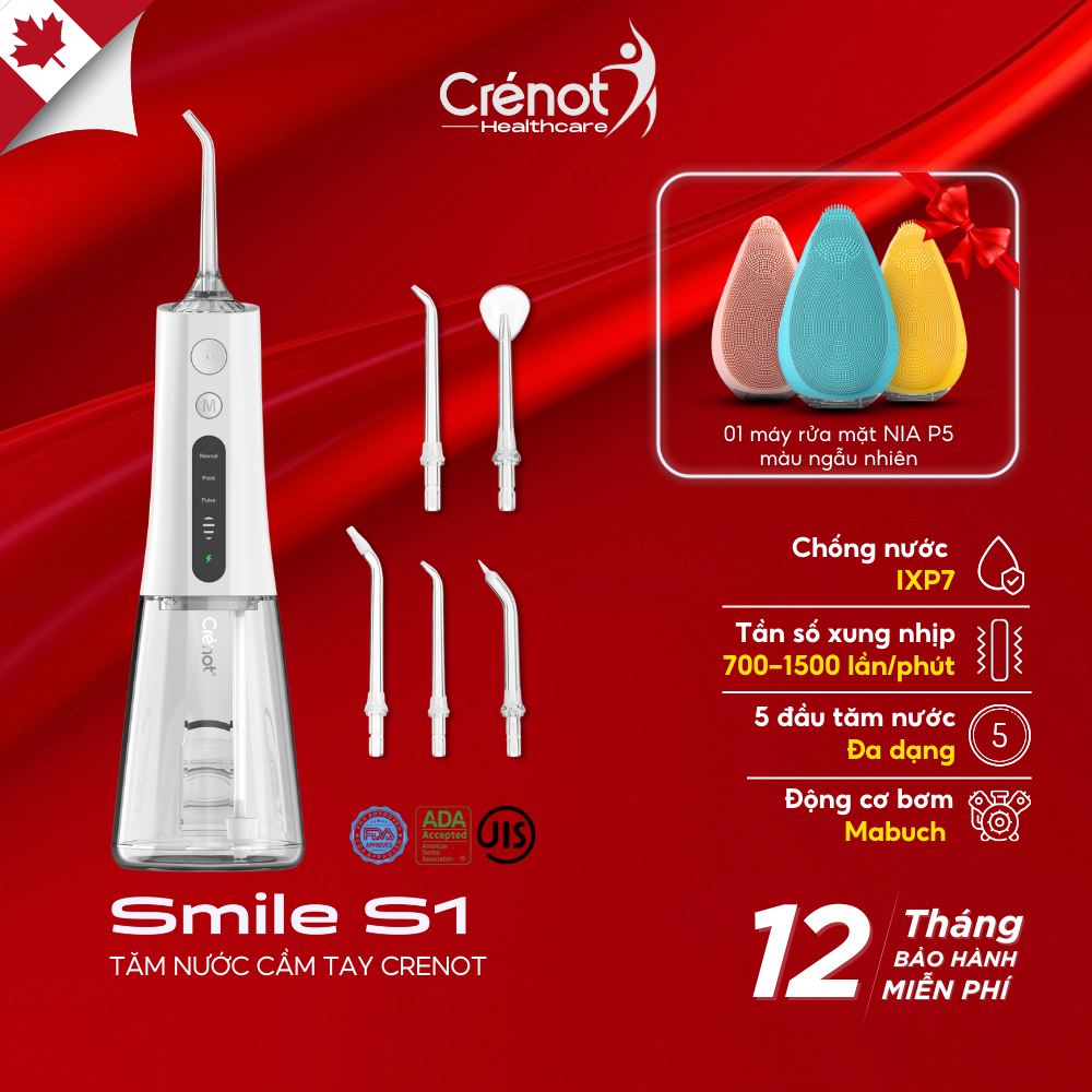 Tăm Nước Cầm Tay UNIQ x CRENOT Smile S1 Máy Vệ Sinh Răng Miệng Gia Đình Xịt Rửa Làm Sạch Kẽ Niềng 300ML