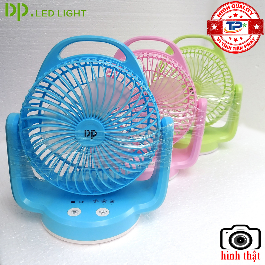 Quạt sạc tích điện DP DP-7620 tích hợp đèn LED chiếu sáng lồng quạt xoay 180 độ, quạt treo hoặc để bàn gió mạnh