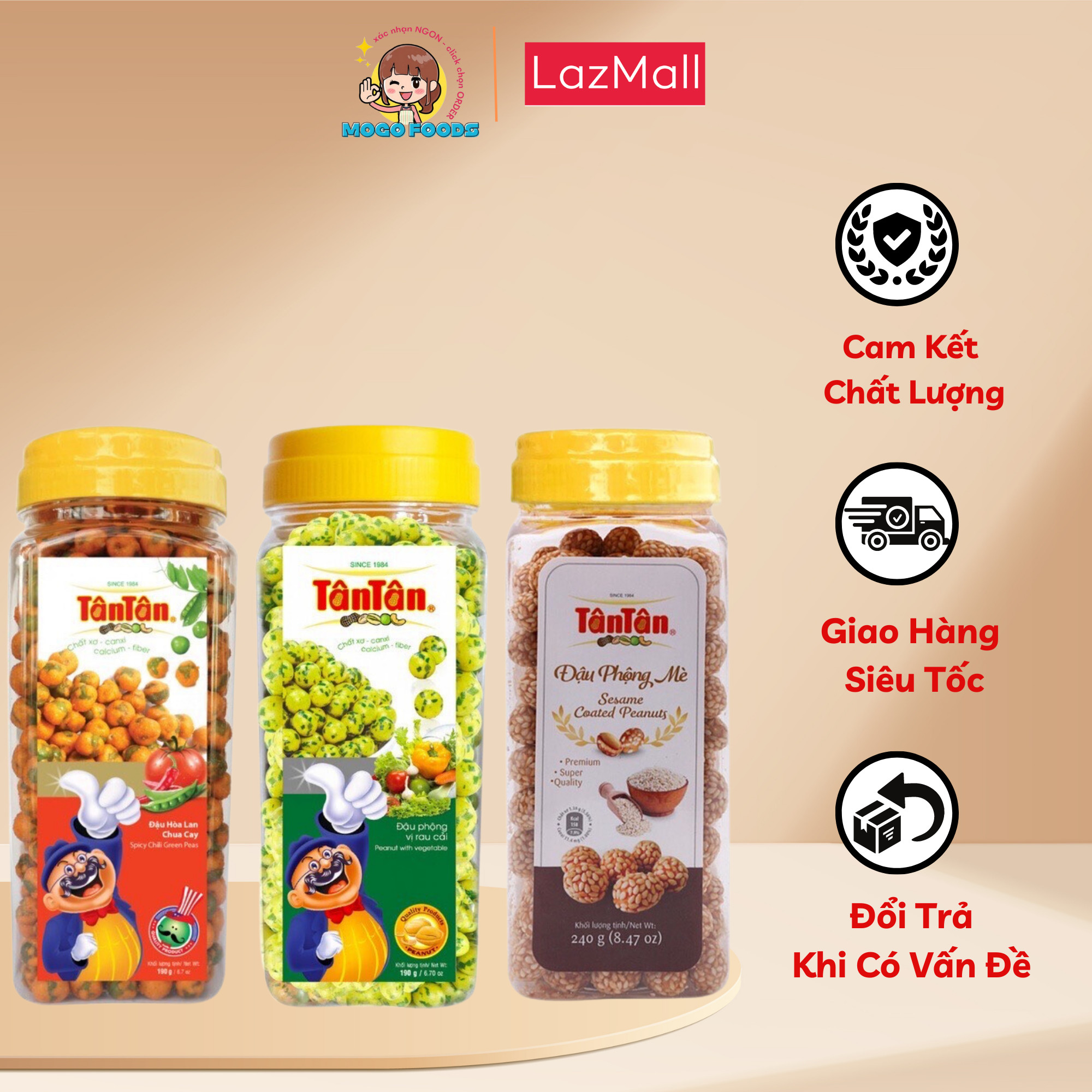 Combo đậu phộng hoà lan chua cay tân tân 190g - đậu phộng tân tân vị rau cải 190g - đậu phộng mè trắng 240g