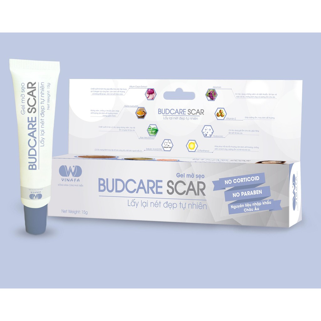 Gel mờ sẹo Budcare Scar tuýp 15g - Lấy lại nét đẹp tự nhiên - làm dịu mát da, làm mờ các vết sẹo, vết thâm do sẹo, góp phần kích thích tái tạo tế bào da mới - QT Thu Lan TL177