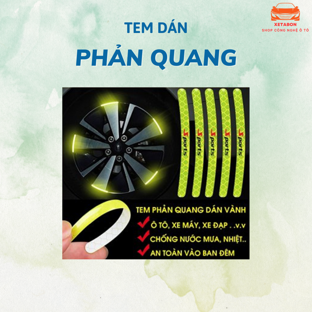Tem dán vành phản quang Sport dành cho ô tô, xe máy, xe đạp, chống nước chịu nhiệt tốt hàng cao cấp