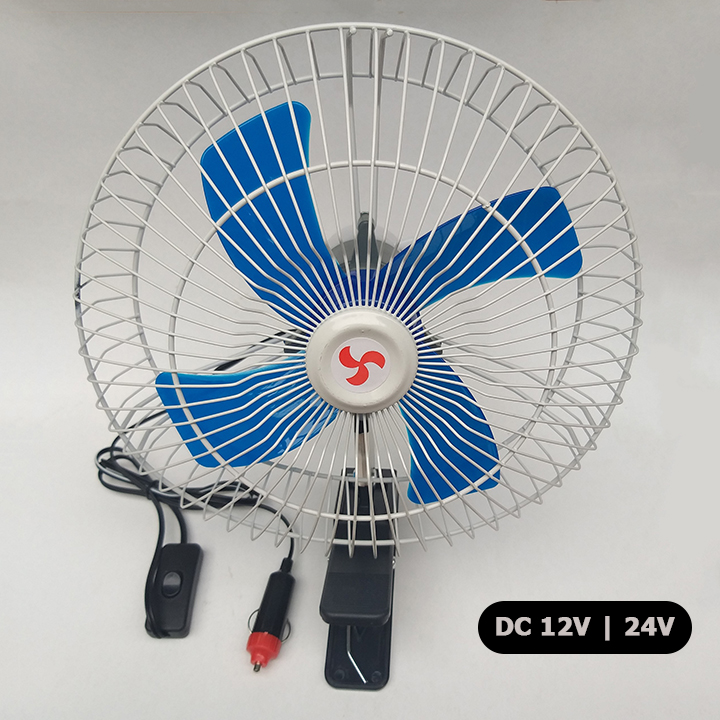 Quạt kẹp ô tô 12v 24v xoay 360 độ có đảo chiều 10 inch 4 cánh