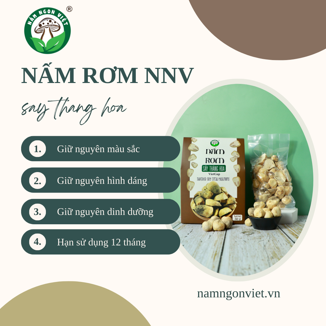 Nấm Rơm Sấy thăng hoa Bảo Toàn 99% Chất Lượng | Nấm Ngon Việt | Hương vị thơm ngon, giòn tan, thực phẩm cho nhiều món ăn ngon, loại 1 | Hộp 50 gram