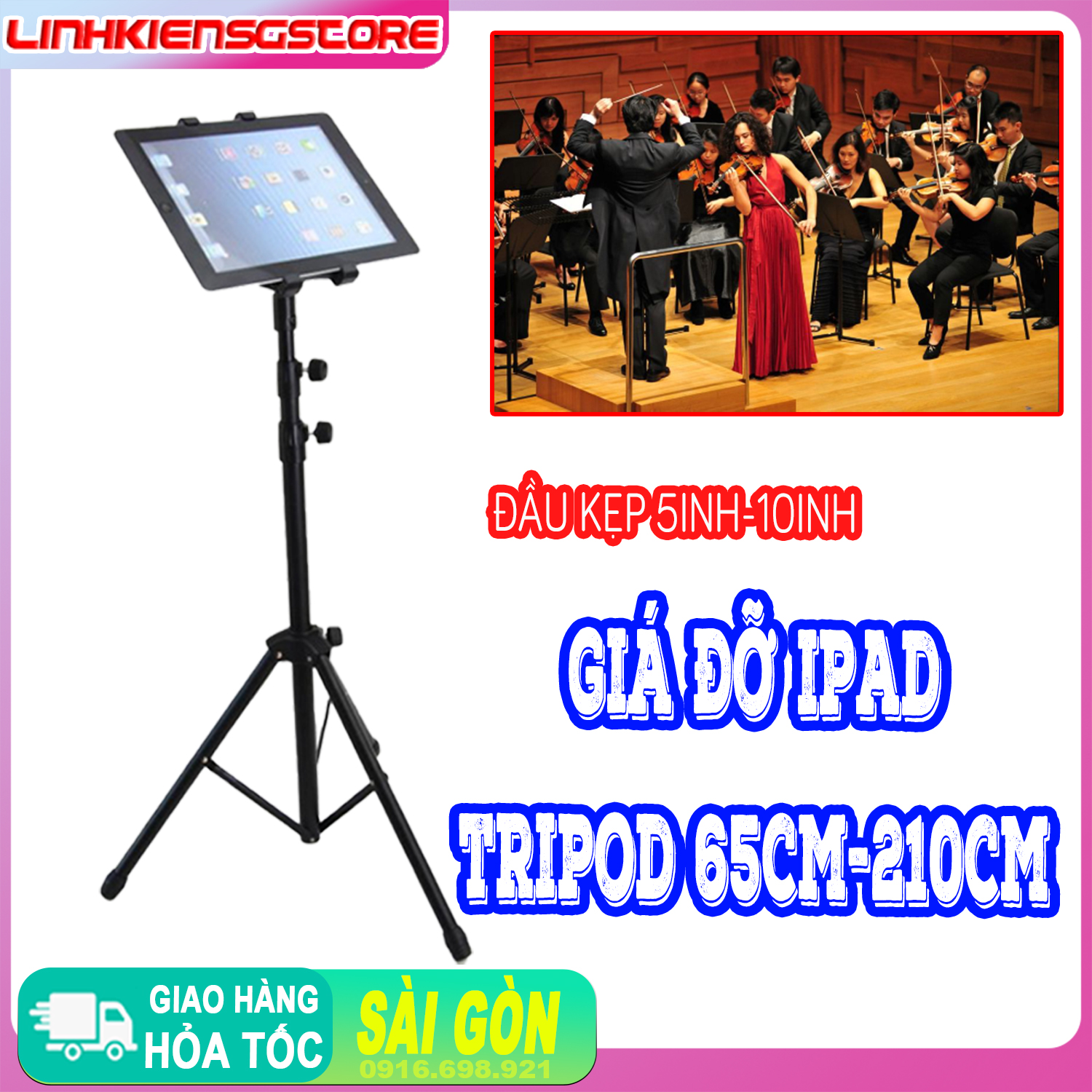 Giá đỡ Ipad điện thoại tripod chân thép 2m điều chỉnh được