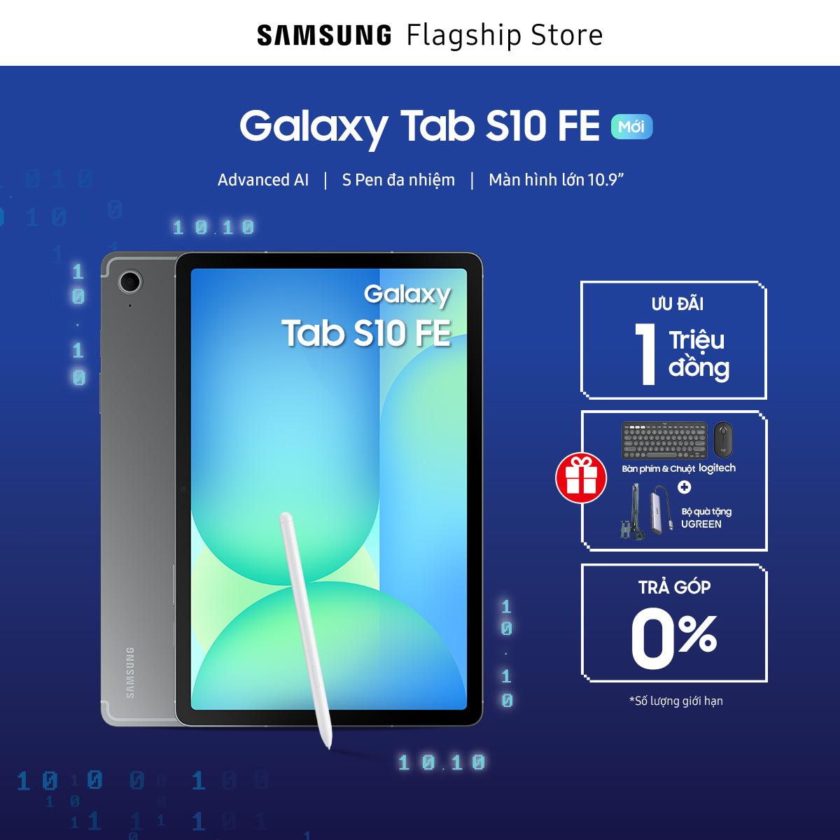 [MEGA SALE TỪ 20H 09.10] [COMBO QUÀ LOGITECH VÀ UGREEN] [KIỂM TRA GIỎ HÀNG] Máy tính bảng Samsung Galaxy Tab S10 FE (8GB/128GB), Advanced AI, S Pen đa nhiệm, Màn hình lớn 13.1"