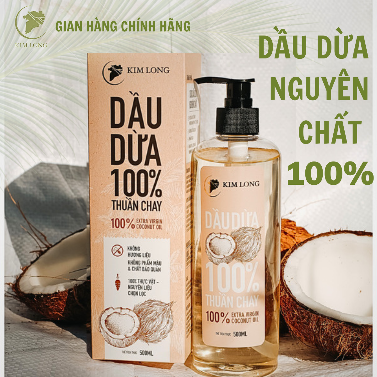 Dầu Dừa Kim Long nguyên chất 100% - An toàn cho mẹ bầu và trẻ sơ sinh - Hỗ trợ dưỡng da, dưỡng tóc, dưỡng môi, ngừa rạn da - Organic extra virgin coconut oil