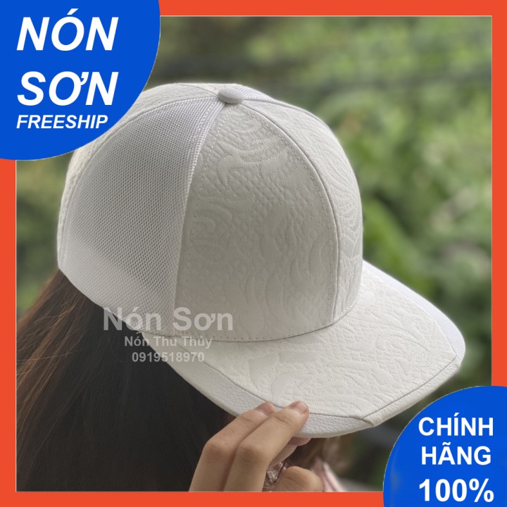 Nón Sơn Snapback Hoa Văn Trắng mỏ ngang bằng phong cách hip hop / Nón Snapback Nón Sơn chính hãng