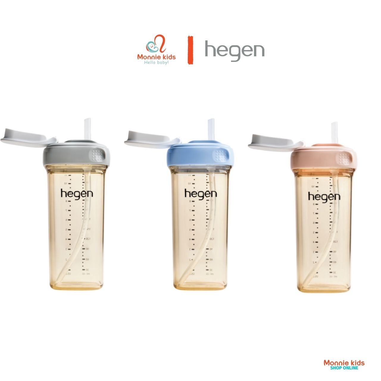 Bình tập uống nước cho bé Hegen Straw Cup PPSU 330ml, bình nước có ống hút - Monnie Kids