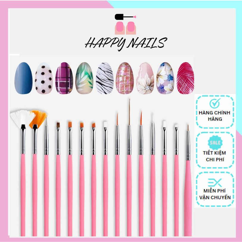 Bộ 15 cọ vẽ móng tay các loại - Bộ 15 Cây Cọ Vẽ Móng Làm Nail Nghệ Thuật Chuyên Nghiệp, Cọ vẽ nail dành cho học viên thực hành