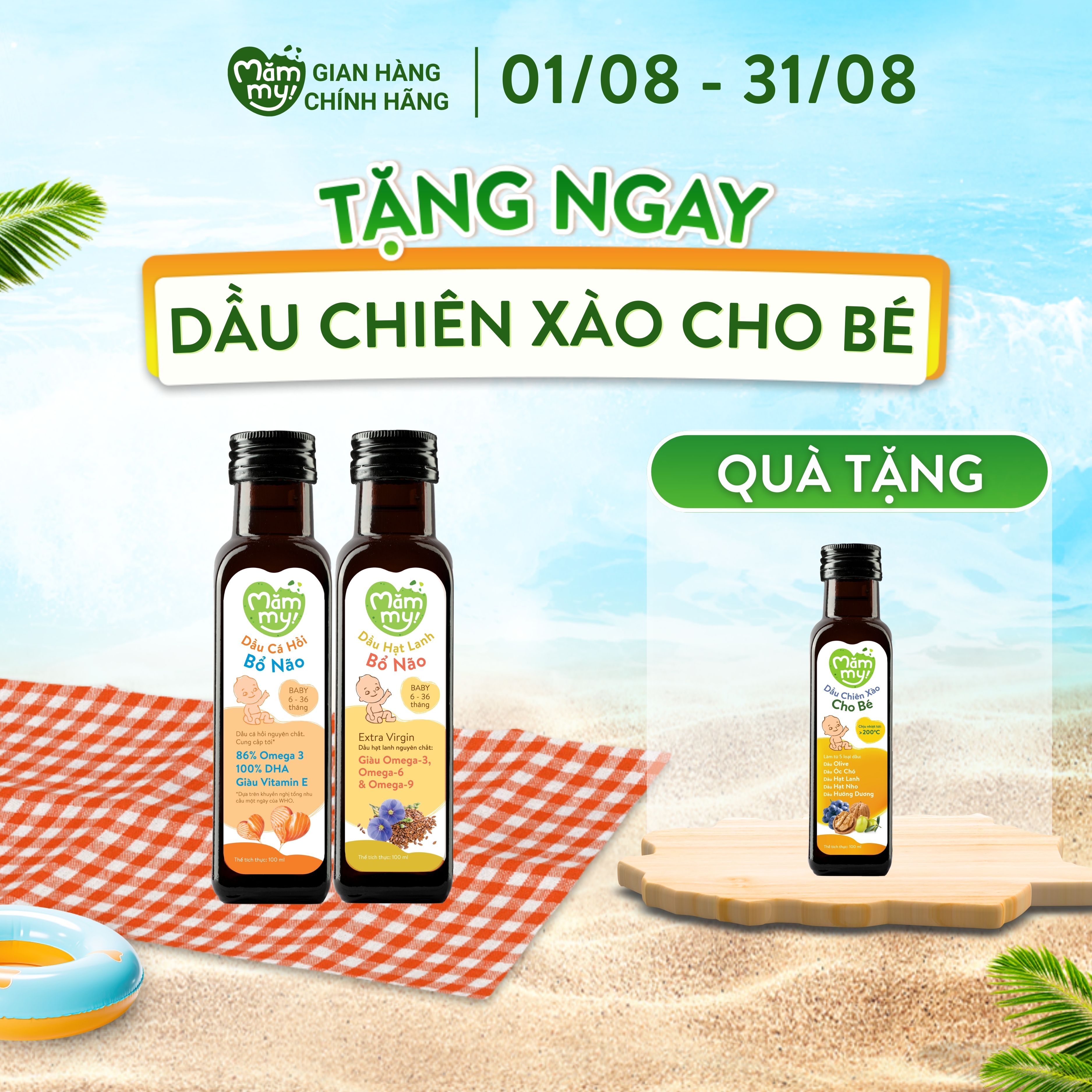 Combo 2 Chai Dầu Ăn Dặm Hữu Cơ Nguyên Chất Bổ Não Mămmy - Dầu Cá Hồi Na Uy Và Dầu Hạt Lanh Mămmy Giàu Omega 3