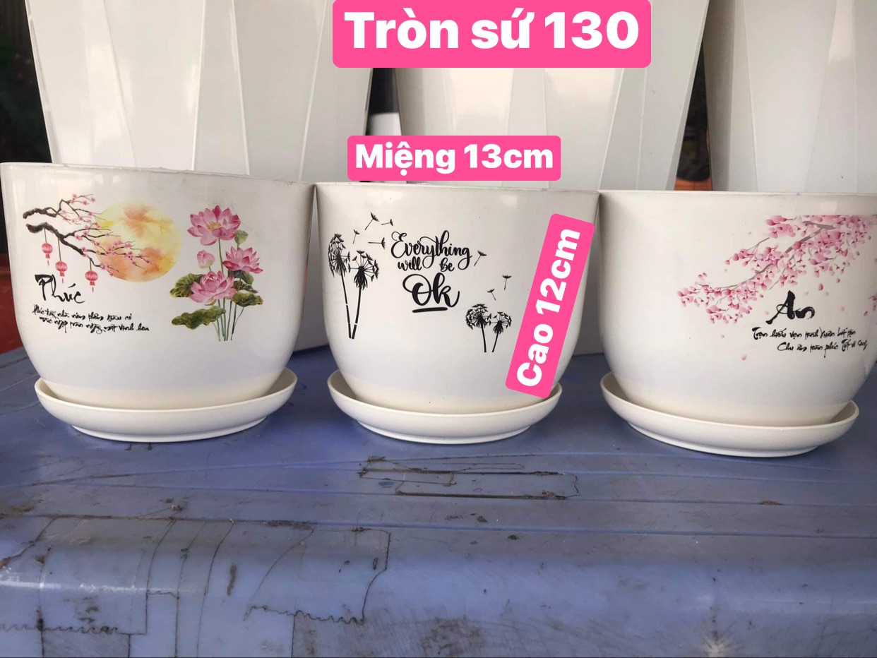 3 chậu nhựa trồng hoa để bàn kèm đĩa kt 13x 12cm