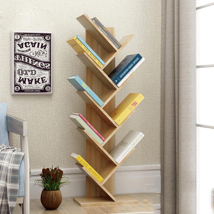 Kệ sách gỗ hình xương cá 9 tầng - home decor