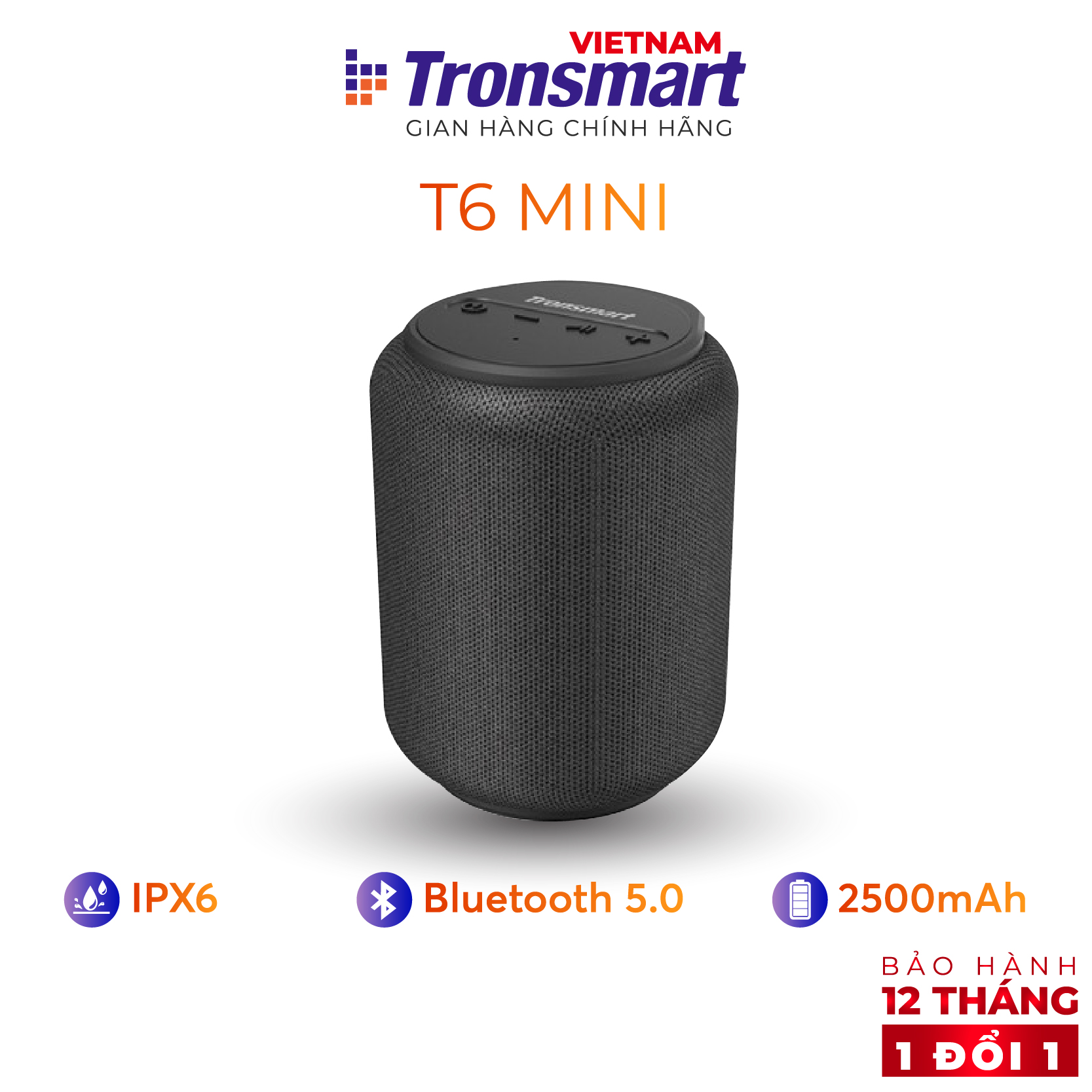 Loa bluetooth 5.0 tronsmart element t6 mini - kháng nước ipx6 - công suất 15w - hàng phân phối chính hãng - bảo hành 12 tháng
