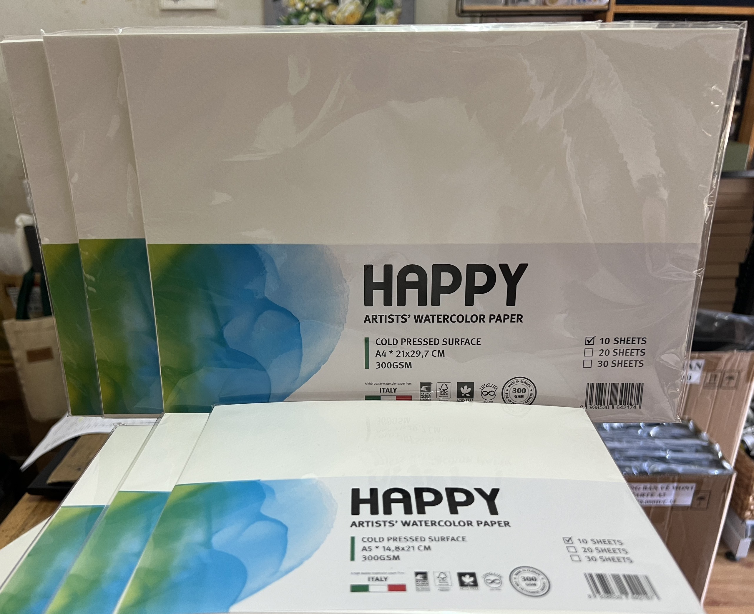 Giấy vẽ màu nước Happy 300gsm vân Cold A5/A4 10 tờ/xấp