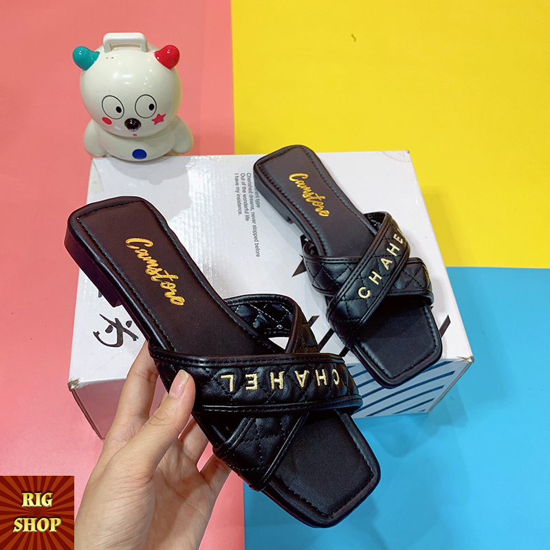 [ẢNH THẬT] DÉP NỮ QUAI CHÉO THÊU CHỈ TRÀM VÀ CHỮ